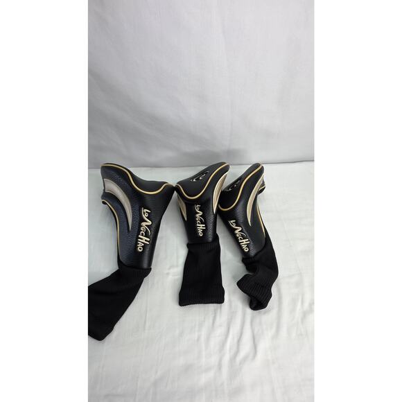 Black & Gold  Golf Head Covers 3pcs Set, Driver Fairway Wood Headcovers 1/ 3 / X - Picture 4 of 13